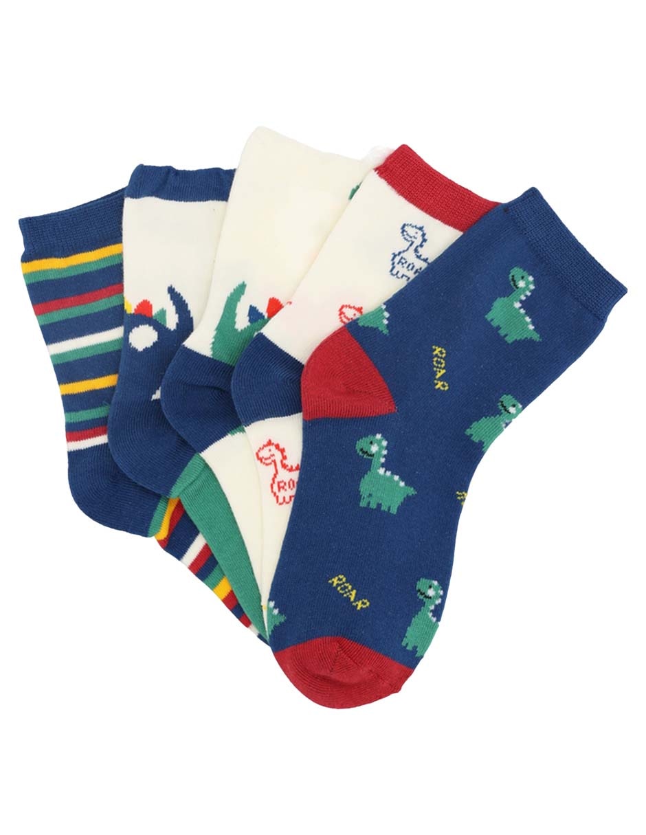 Set de calcetín dinosaurios de algodón para niño 5 pares